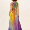 New Summer Women's Sleeveless V-neck Printed Sexy Long Dress 2