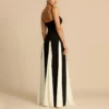 Sling Contrast Color Women's Dress V Neck Elegant Party Dress Fashion Pullover Patchwork Dress 6