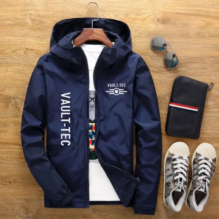 Hood Jacket Fashion Vault -Tec logo Gaming Video Game Fallout print Casual Windbreaker Men 7XL 3