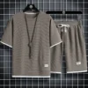 Men's new Waffle Summer Suit 2025 Casual T-shirt + Shorts 4