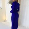 Shoulder Padded Long Sleeve Bodycon Maxi Long Dress 6