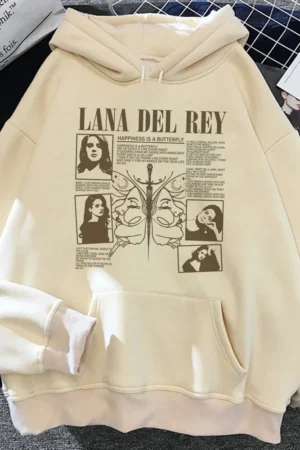 Lana Del Rey Hoodies Man 90s Kawaii Anime Sweatshirt Long Sleeves Crewneck Comfortable Fleece Warm Streetwear