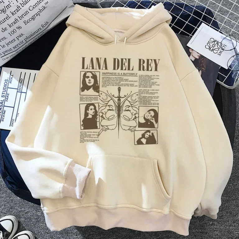 Lana Del Rey Hoodies Man 90s Kawaii Anime Sweatshirt Long Sleeves Crewneck Comfortable Fleece Warm Streetwear