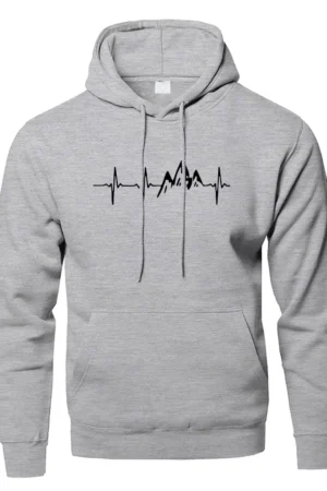 Mountain Heartbeat Hoodies for Man Sweatshirt Autumn Long Sleeve Hooded Sweatshirt