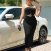summer women's sexy sleeveless chest wrapped Long Beach Dress 3