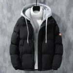 Winter Loose-fit Thickened Warm Cotton Coat Hood For Men Trendy Student Puffer Jacket Two-piece Illusion 2