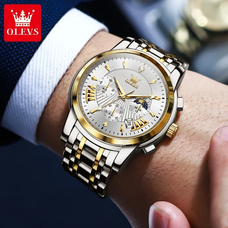 OLEVS Luxury Brand Quartz Watch for Men Waterpoof Chronograph Men's Wristwatch Auto Date Dual Calendar 5