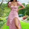 women clothing 2025 new small fresh floral slim fit slit European and American camisole dress 5