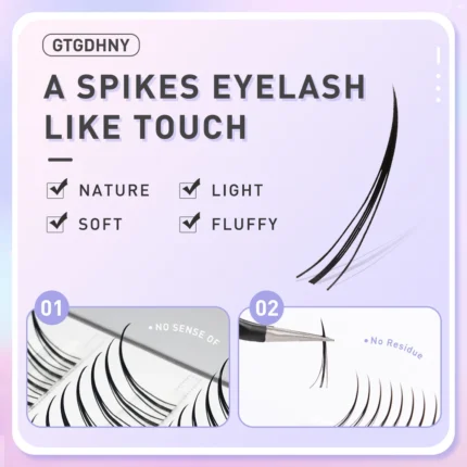 DIY A/M Shape Spikes Cluster Eyelash Extension Fish Tail Mix 3D Heat Bonded False Lashes Individual Makeup Natural Premade Fan 2