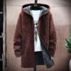 Men's Cardigan Cashmere Long Coat Sweaters with Hoods 4
