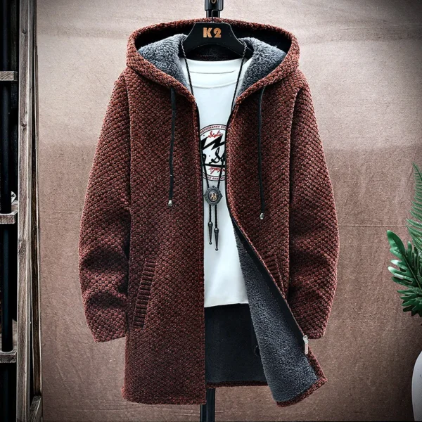 Men's Cardigan Cashmere Long Coat Sweaters with Hoods 4