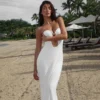 Strapless Cut Out Bodycon Maxi Dress Women Off Shoulder Backless Solid White Sundress 4