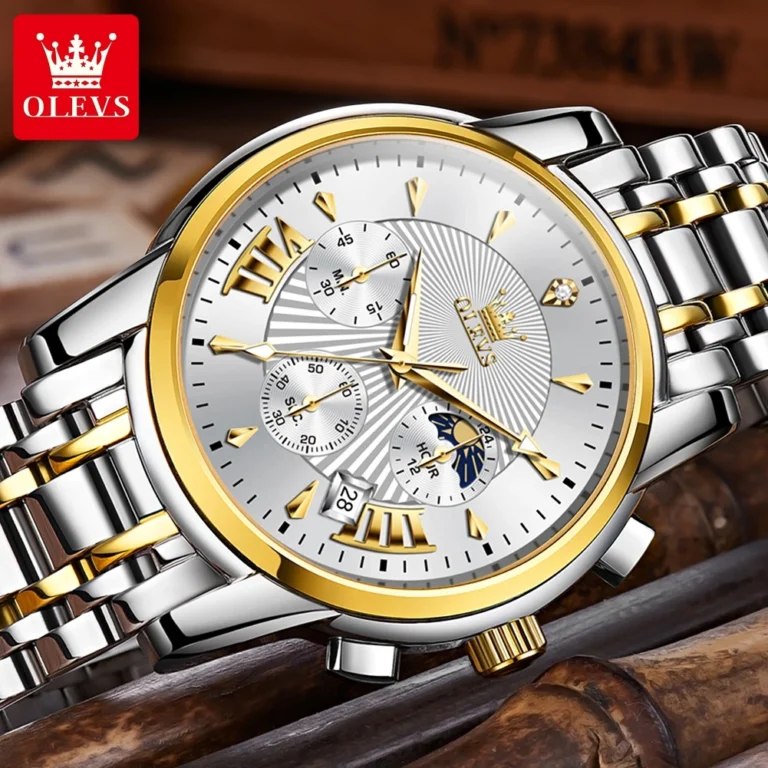 OLEVS Luxury Brand Quartz Watch for Men Waterpoof Chronograph Men's Wristwatch Auto Date Dual Calendar 4
