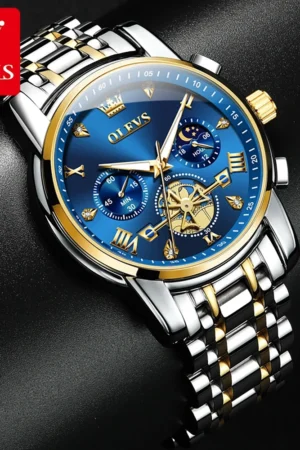 OLEVS 2856 Quartz Watch for Men Flywheel Skeleton Chronograph Stainless steel Men's Wristwatches 2