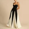 Sling Contrast Color Women's Dress V Neck Elegant Party Dress Fashion Pullover Patchwork Dress 4