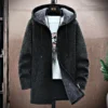 Men's Cardigan Cashmere Long Coat Sweaters with Hoods 6