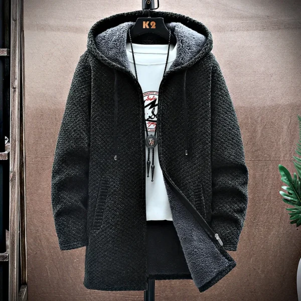 Men's Cardigan Cashmere Long Coat Sweaters with Hoods 6