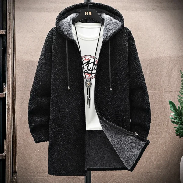 Men's Cardigan Cashmere Long Coat Sweaters with Hoods 5