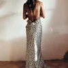 Backless Print Dots Flower Women Maxi Dress Spaghetti Strap Evening Dress 5