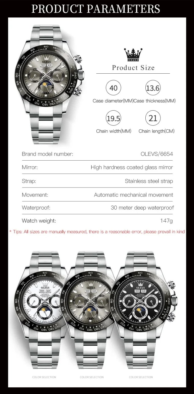 OLEVS Automatic Mechanical Watch for Men TOP Brand Original Stainless Steel Luminous Waterproof Wrist Watch 6