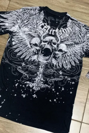 Style Streetwear Tee Gothic Skull Cross Print Trendy Graphic T-shirts