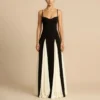 Sling Contrast Color Women's Dress V Neck Elegant Party Dress Fashion Pullover Patchwork Dress 5