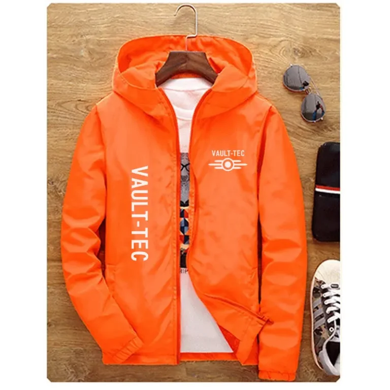 Hood Jacket Fashion Vault -Tec logo Gaming Video Game Fallout print Casual Windbreaker Men 7XL 4
