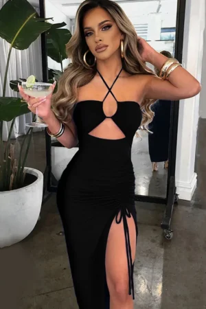 Sleeveless Sexy Female Midi Backless Dresses Slim Night Club Party Women's Dress