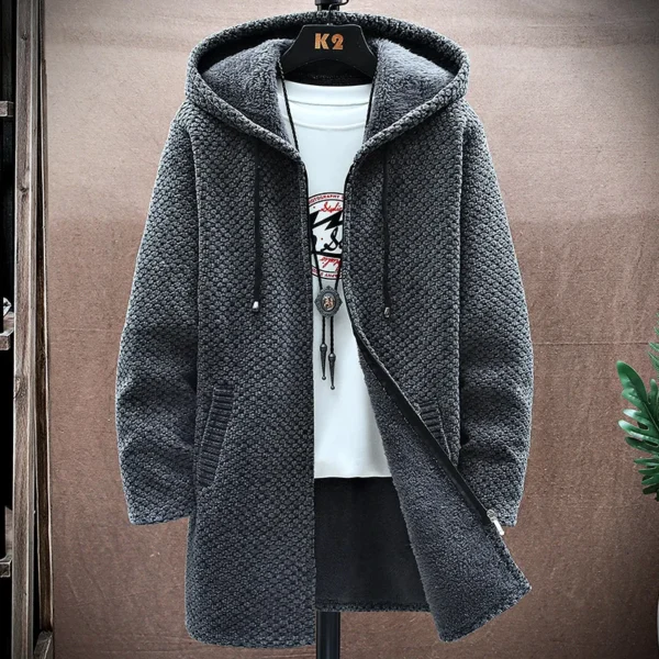 Men's Cardigan Cashmere Long Coat Sweaters with Hoods 3