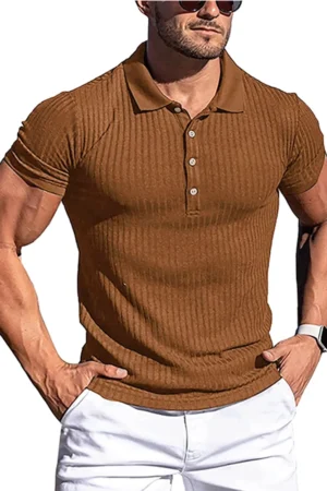 New Summer Polo Men Solid Stripe Fitness Stand Collar Mens Shirts