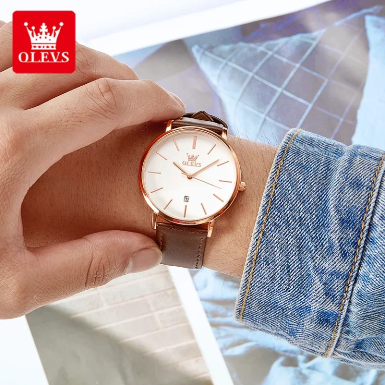 OLEVS Luxury Quartz Watch for Men Ultra Thin 6.5mm Minimalist Waterproof Date Bussiness Watch 6