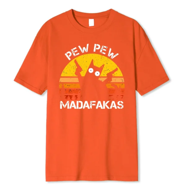 Pew Pew Madafakas Cat With Two Guns Printing Men T Shirts 3