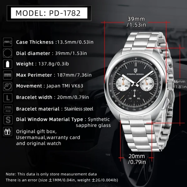 PAGANI DESIGN 2024 NEW Turtle Back Chronograph 1782 Watch for Man Luxury Men's Quartz Watch 2