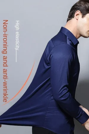 Men's long sleeved elastic shirt, non ironing business dress, professional work attire, stand up collar shirt TheFashionFever