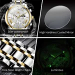 OLEVS Luxury Brand Quartz Watch for Men Waterpoof Chronograph Men's Wristwatch Auto Date Dual Calendar 6