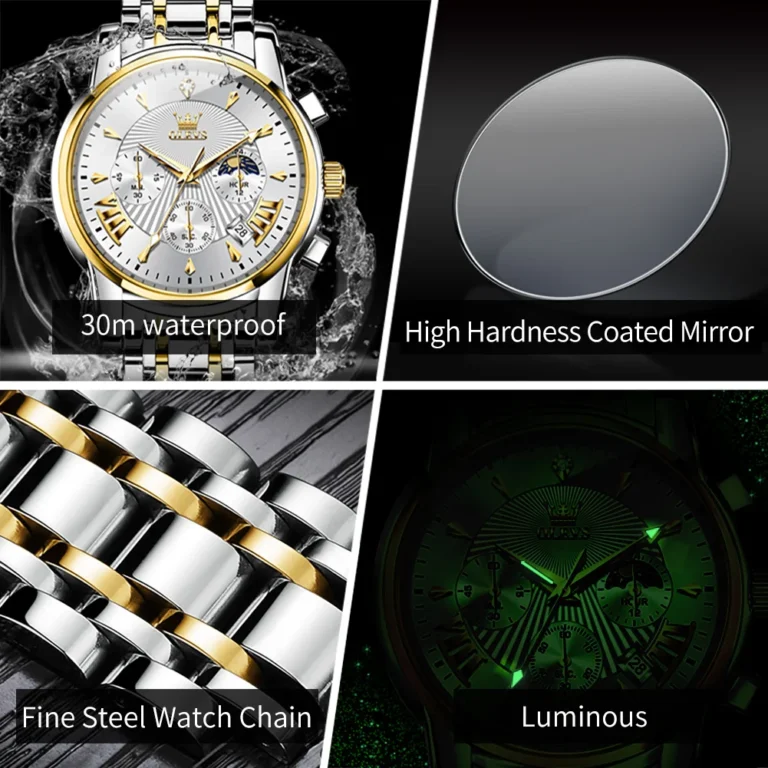 OLEVS Luxury Brand Quartz Watch for Men Waterpoof Chronograph Men's Wristwatch Auto Date Dual Calendar 6