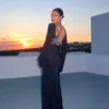 Fashion Women Wrapped Dress Long Sleeve Round Neck See Through Sunscreen Solid Color Backless Beach Long Dress 2