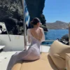 Fashion Women Wrapped Dress Long Sleeve Round Neck See Through Sunscreen Solid Color Backless Beach Long Dress 5