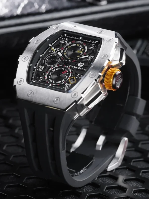 TSAR BOMBA Watch for Men Luxury Brand Tonneau Design Waterproof Clock Stainless Steel Wristwatch 4