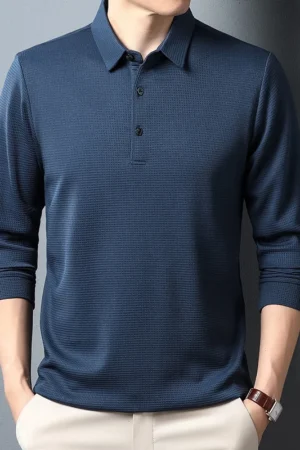 Men's Business Casual Polo Long Sleeve T-shirt Summer Comfortable Top 2