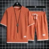 Men's new Waffle Summer Suit 2025 Casual T-shirt + Shorts 5