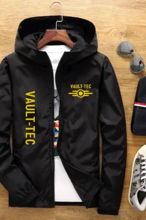 Hood Jacket Fashion Vault -Tec logo Gaming Video Game Fallout print Casual Windbreaker Men 7XL 2