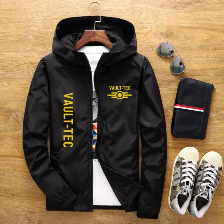 Hood Jacket Fashion Vault -Tec logo Gaming Video Game Fallout print Casual Windbreaker Men 7XL 2