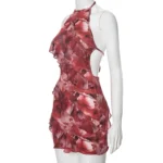 Floral Printing Ruffles Mini Dress Women Sexy Halter Backless 5