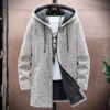 Men's Cardigan Cashmere Long Coat Sweaters with Hoods