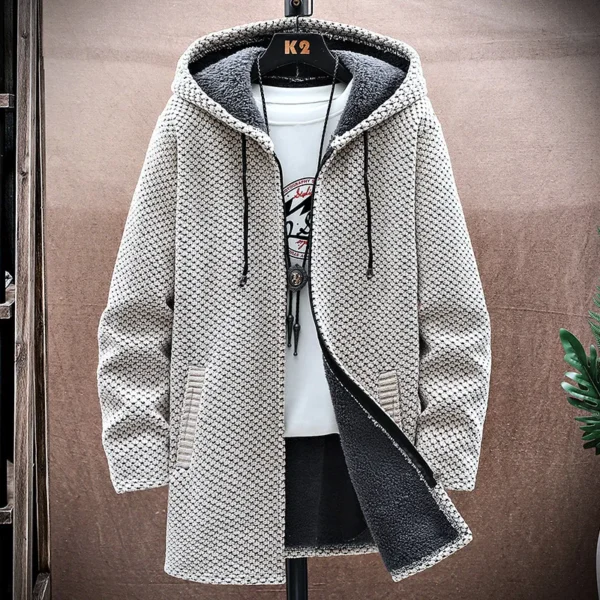 Men's Cardigan Cashmere Long Coat Sweaters with Hoods
