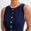 Elegant Lady Knitted Single Breasted Long Dresses Women Solid Sleeveless O Neck Button Bodycon 6
