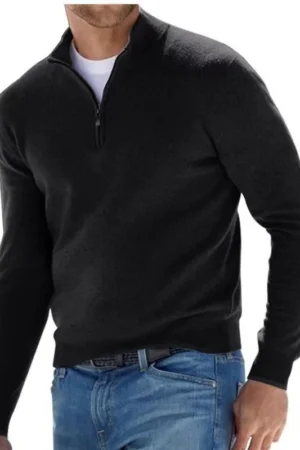 Autumn Men's Sweatwear Warm Pullover Solid Color Half Zipper Casual Sweater Slim V-neck Long Sleeve Men's Sweatshirts TheFashionFever 2