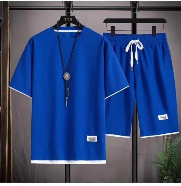 Men's new Waffle Summer Suit 2025 Casual T-shirt + Shorts 6