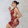 Floral Printing Ruffles Mini Dress Women Sexy Halter Backless 3